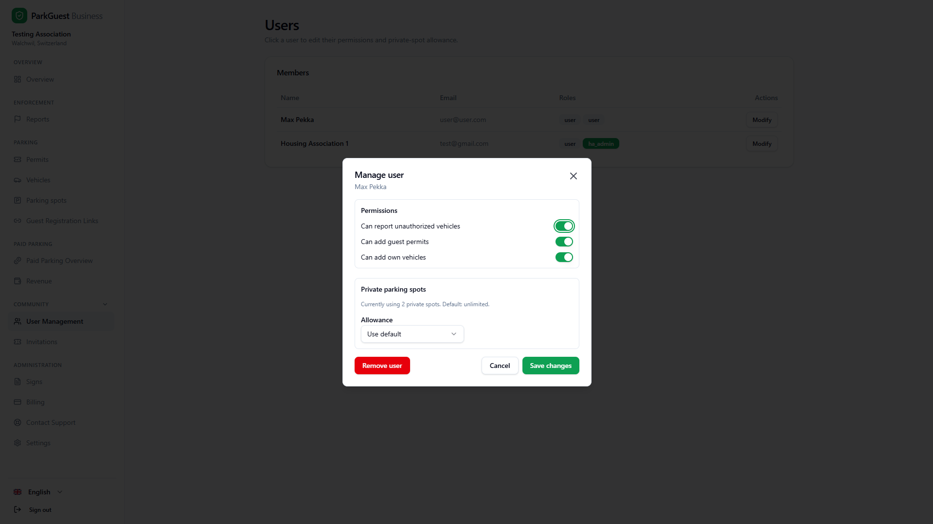 User Management screenshot
