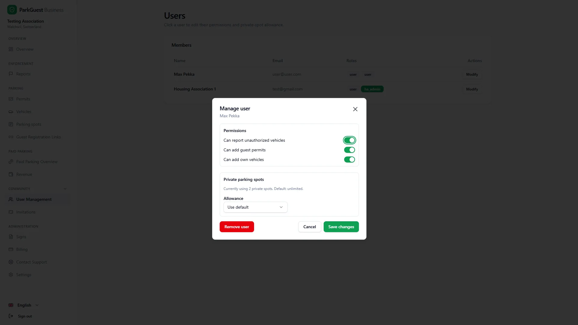 User Management screenshot
